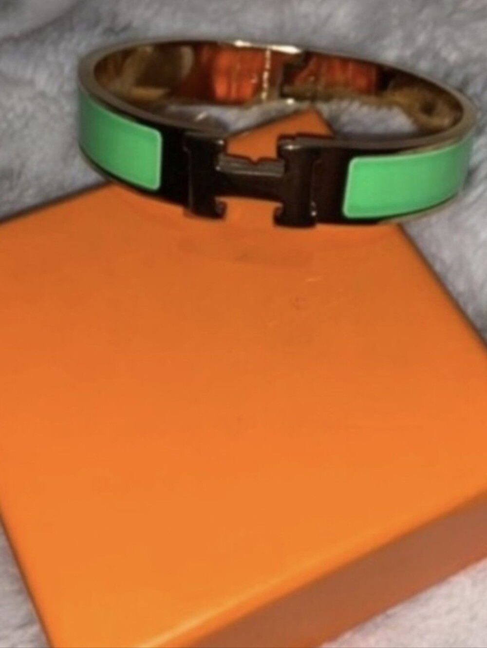 Hermes Green Enamel Bracelet with Gold H Clasp